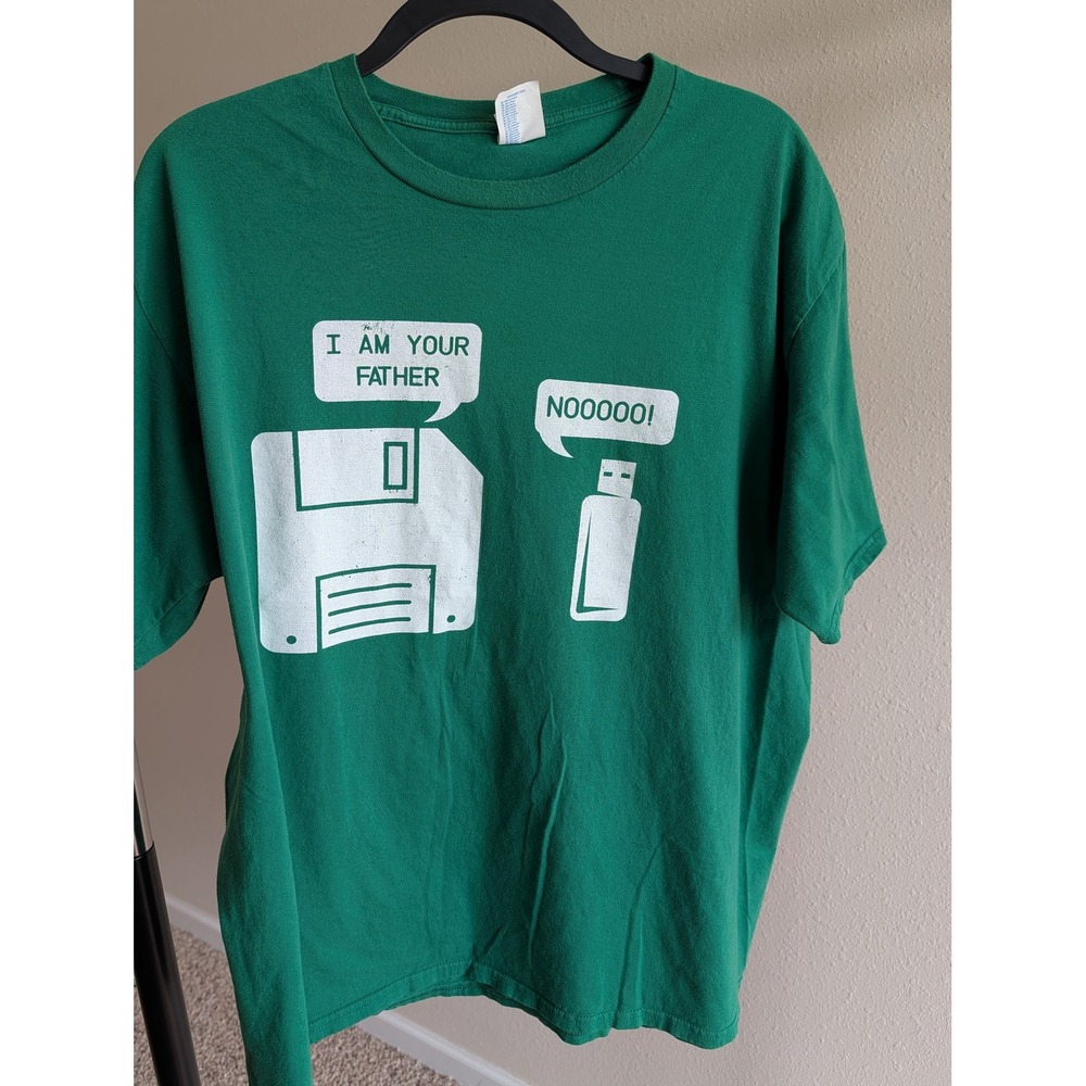 Port & Company Mens 2XL Green I Am Your Father Floppy Disk USB Graphic Tee